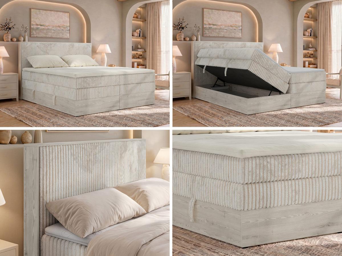 BOXSPRINGBETT NORDIC KING 180/200 - Beige Cord - Topper T25 - H3 - Beige/Schwarz, Kunststoff/Textil (180/200cm) - MKS