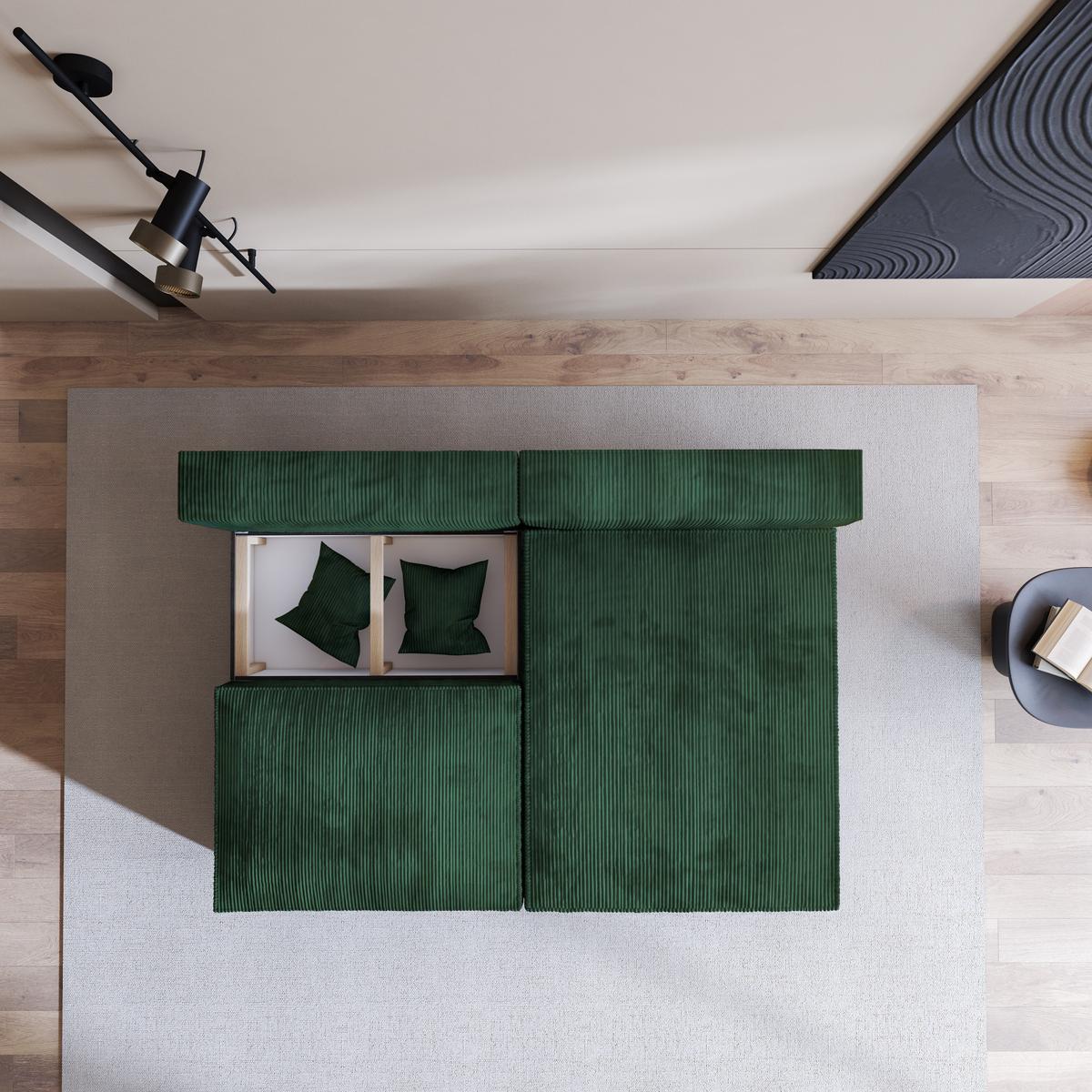 ECKSOFA FIORO P Grün Kordstoff mit Schlaffunktion - Grau/Grün, Holz/Kunststoff (204/148cm) - MASSENO