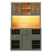 KÜCHENSCHRANK antik-grün & holz-optik mit led, usb-anschluss & weinregal - Waldgrün, Holzwerkstoff (120/188/45cm) - Urban Meuble