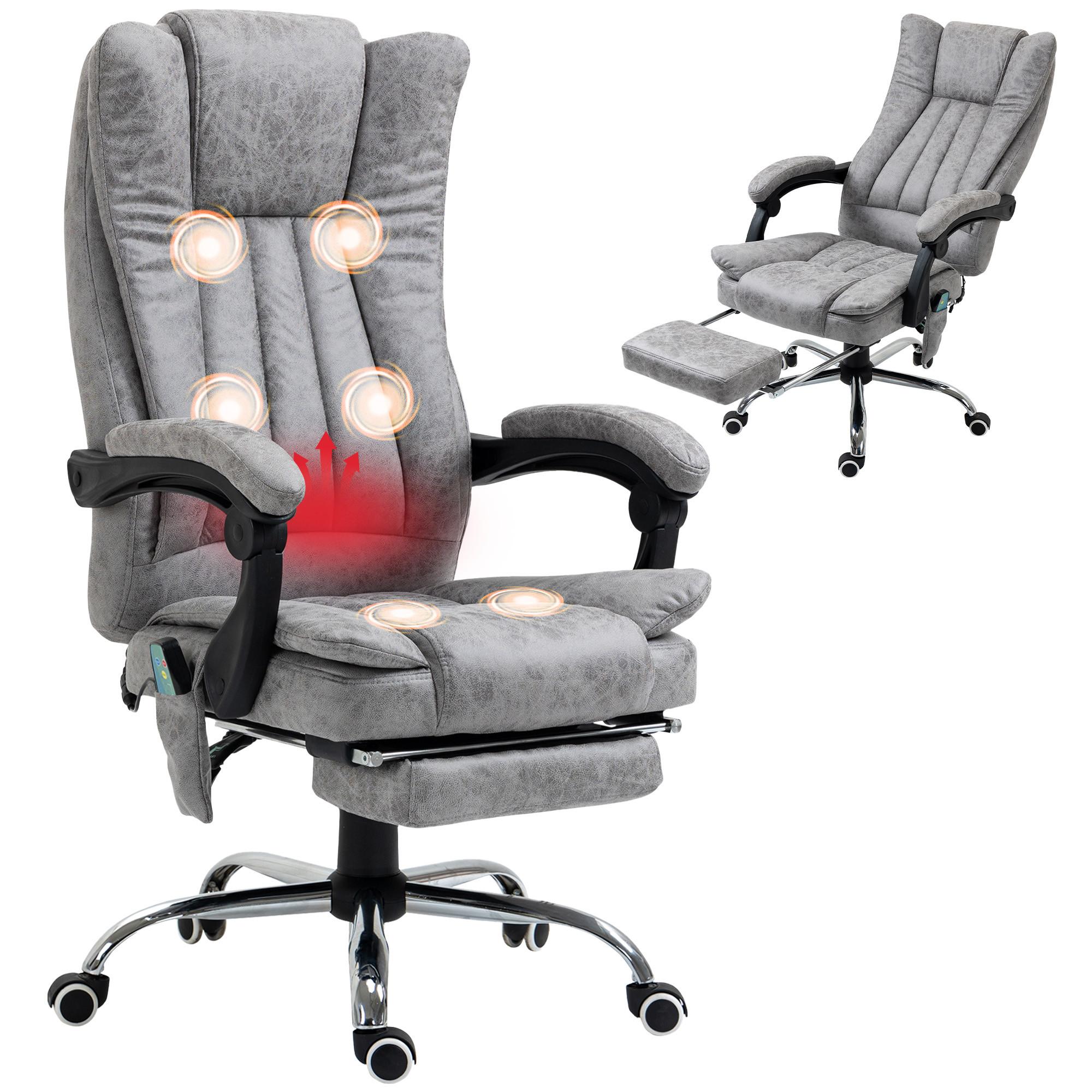 BÜROSTUHL Massagesessel Heizfunktion Liegefunktion Fußstütze Grau - Grau, Textil (67/113/62cm) - Vinsetto