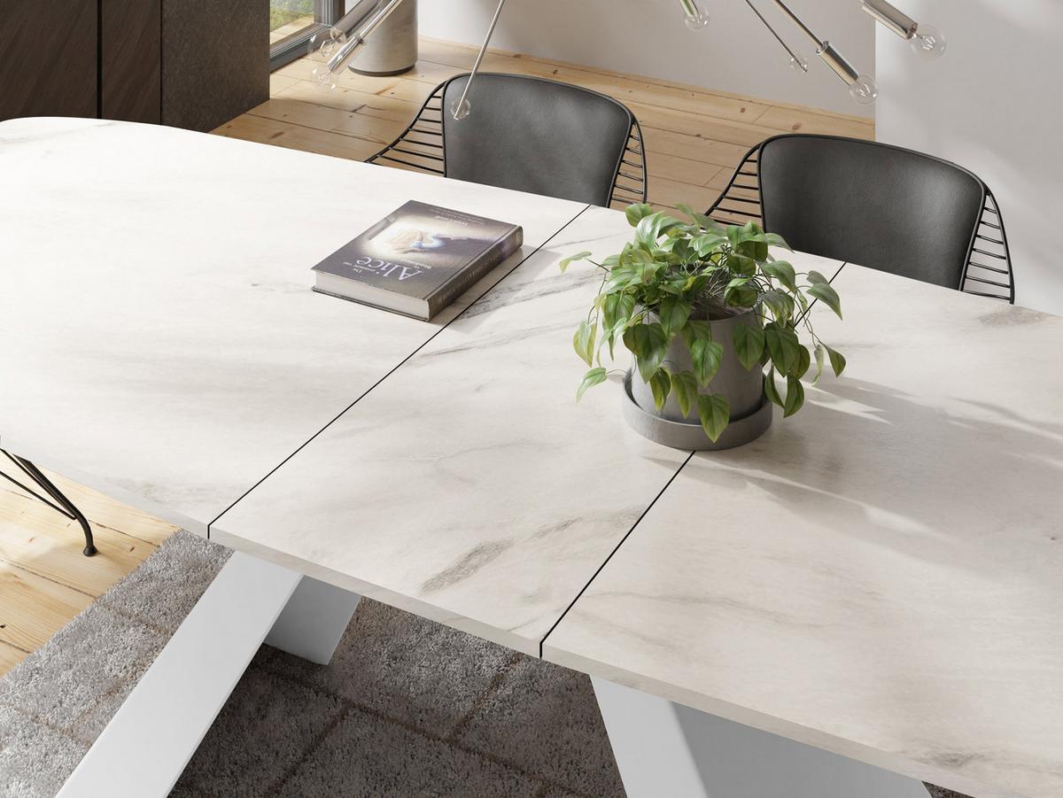 ESSTISCH Monte Weiß rechteckig ausziehbar, Marmor Weiß 160-200/80/76 cm - Ecru/Weiß, Holzwerkstoff/Metall (80/198/76cm) - WFL GROUP