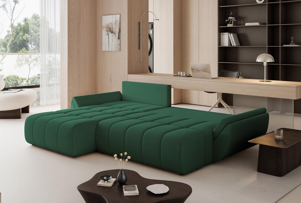 ECKSOFA ARO mit Schlaffunktion und Bettkasten Grün - Schwarz/Grün, Kunststoff/Textil (280/190cm) - Idohome