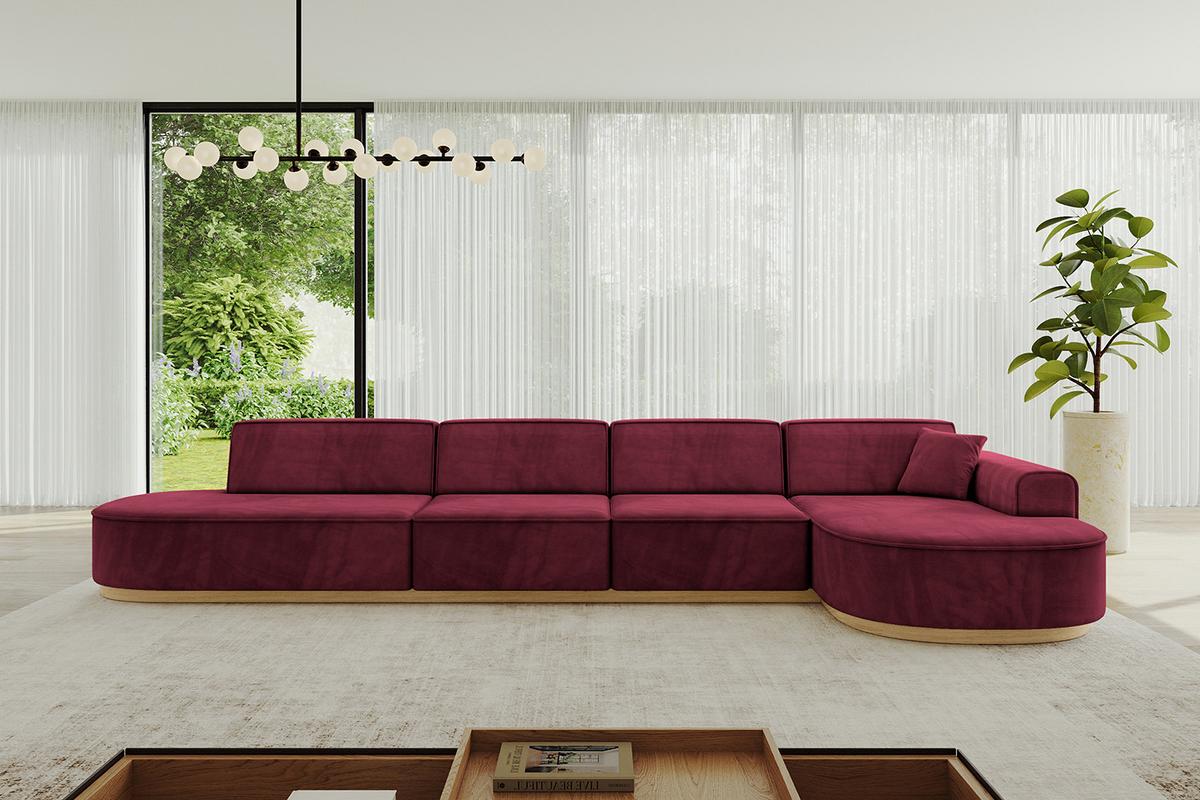 ECKSOFA Ottomane Rechts MARI-L3-v2 - 413x171x83 cm Bordeaux Velours - Bordeaux, Holzwerkstoff/Textil (171/413cm) - ALTDECOR