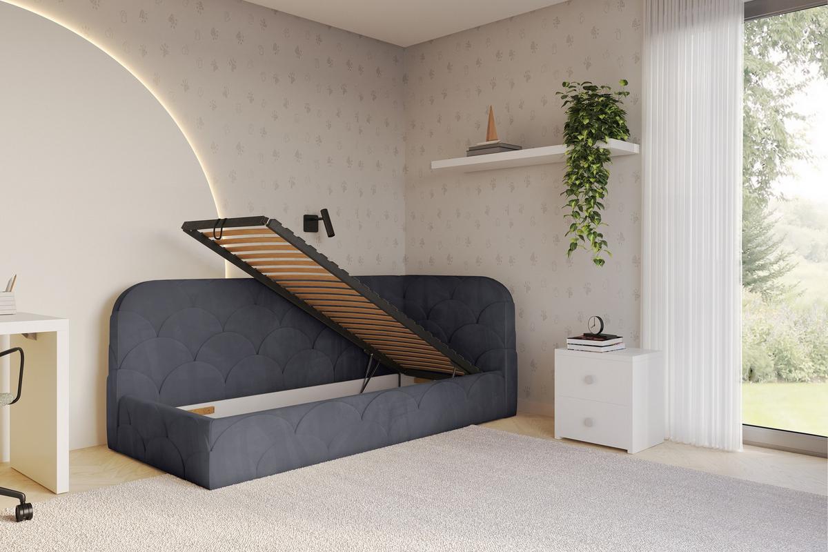 EINZELLBETT Jugendbett mit Bettkasten und Matratze H3/H4, Links - ELRY 100x200 Dunkelgrau - Dunkelgrau, Holzwerkstoff/Textil (100/200cm) - ALTDECOR