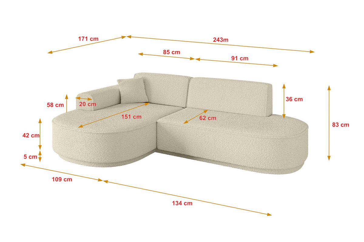 ECKSOFA Ottomane Links MARI-L1-v3 - 243x171x83 cm Beige Bouclé - Beige/Schwarz, Holzwerkstoff/Kunststoff (243/171cm) - ALTDECOR