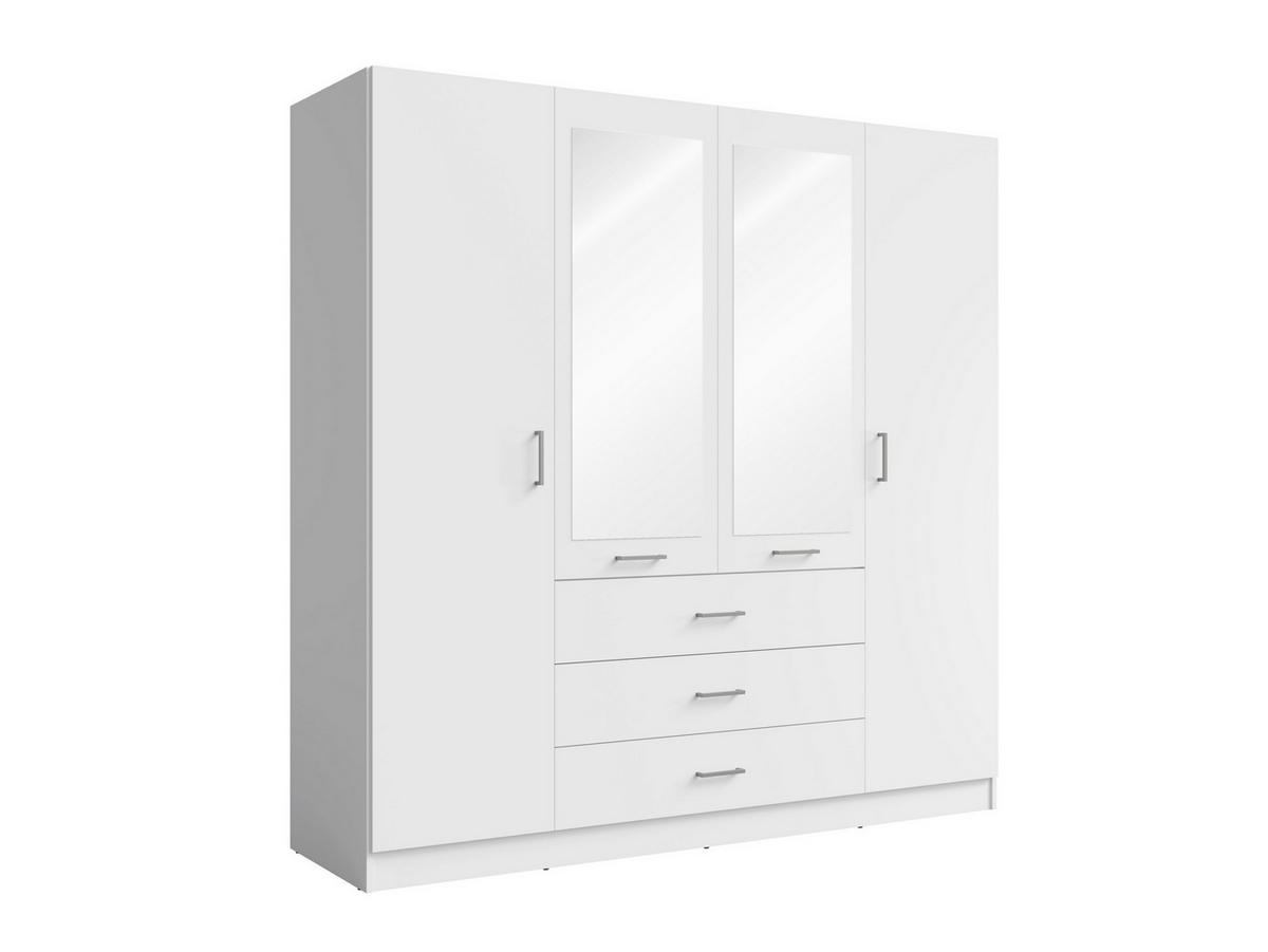 DREHTÜRENSCHRANK NEVARIS 200/200,5/58cm 4-türig mit Spiegel Weiß - Weiß, Holzwerkstoff (200/200.5/58cm) - MASSENO