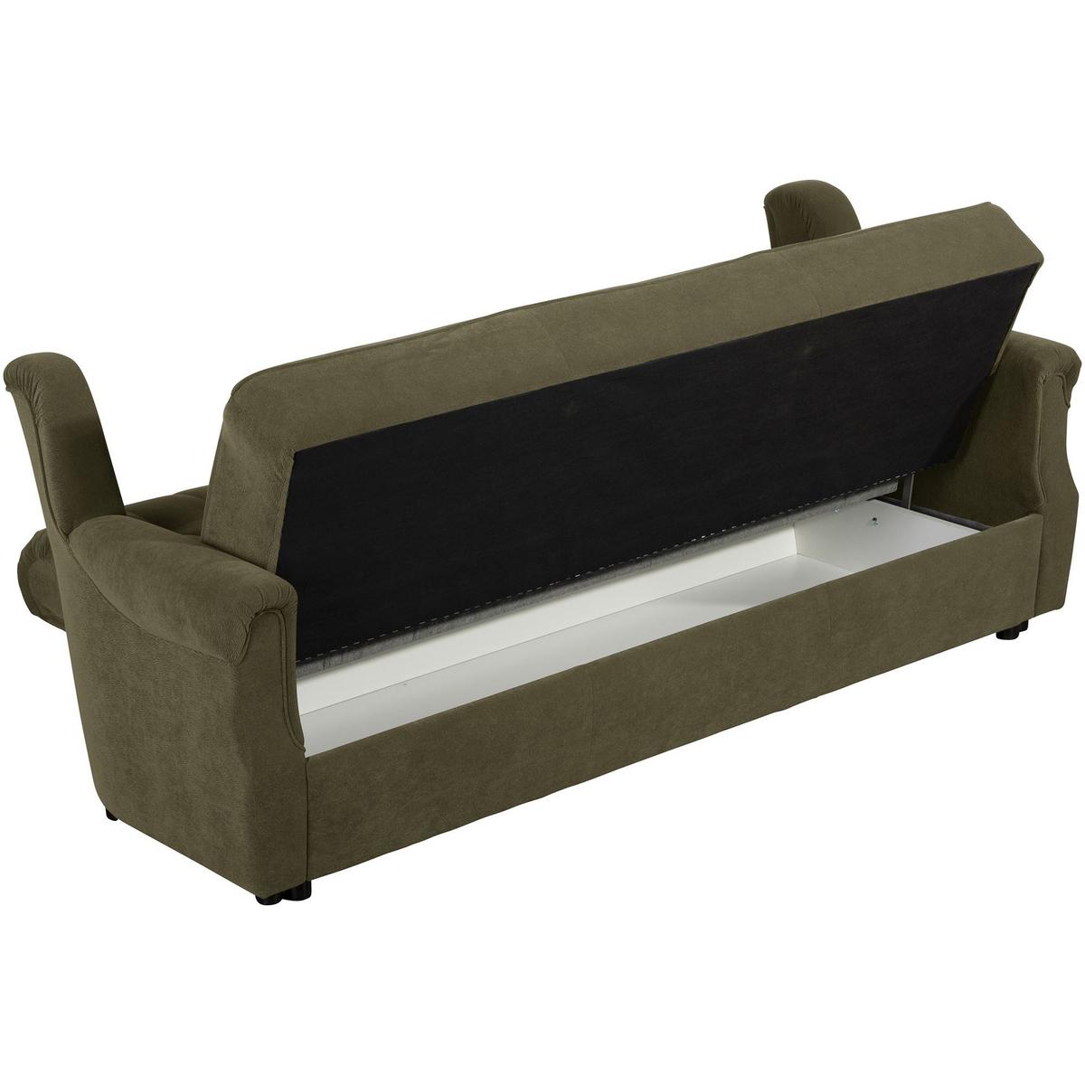 SOFA 3-Sitzer mit Bettfunktion Kaylyn Flockstoff grün - Grün, Kunststoff (83/89/207cm) - 58aufmkessel