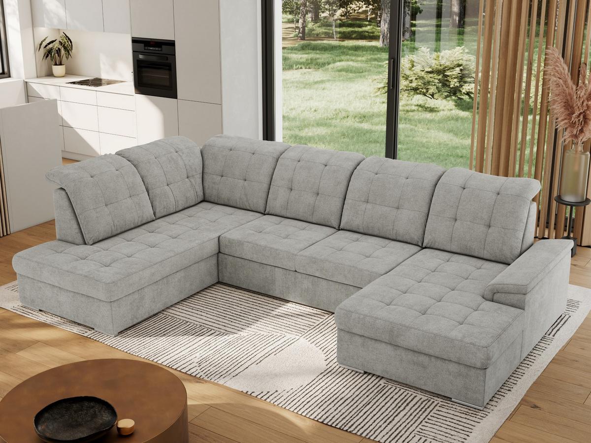 WOHNLANDSCHAFT MADRITO U - Hellgrau Struktur - Links - Silberfarben/Hellgrau, Textil/Metall (204/89/323cm) - MKS