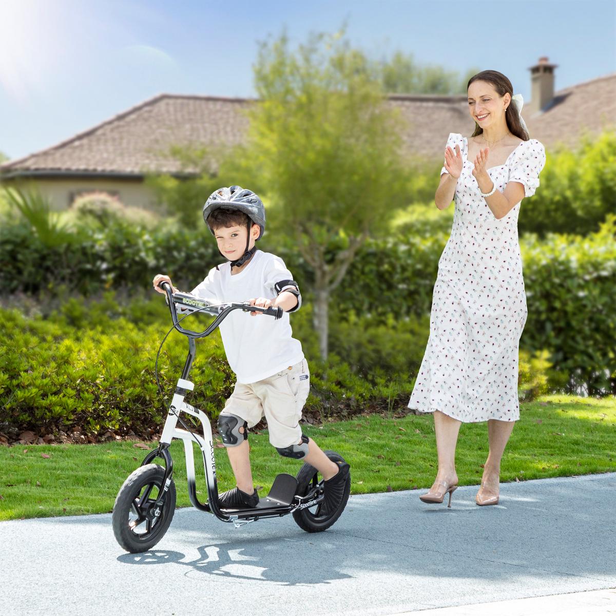 ROLLER Kinder Tretroller Kickscooter mit verstellbarem Lenker 12 Zoll Räder Weiß - Weiß, Kunststoff (115/50/88cm) - AIYAPLAY