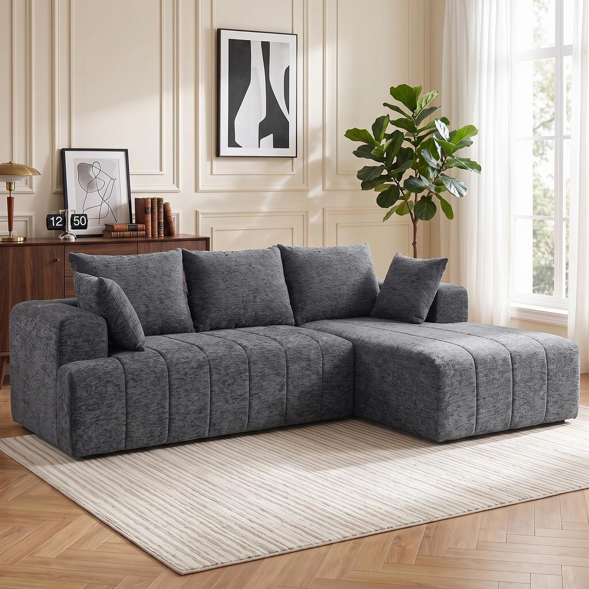 ECKSOFA Polyester Grau - Grau, Textil (158/256cm) - HOMCOM