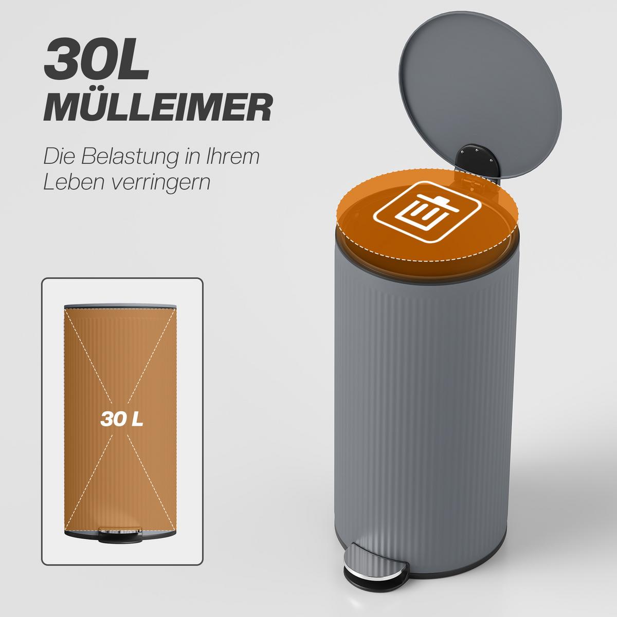 MÜLLEIMER Metall Kunststoff Dunkelgrau - Dunkelgrau, Metall (30/60.5/36cm) - HOMCOM