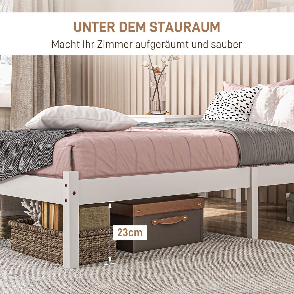 BETTRAHMEN mit Kopfteil für Schlafzimmer 208/96/70 cm - Weiß, Holz - HOMCOM