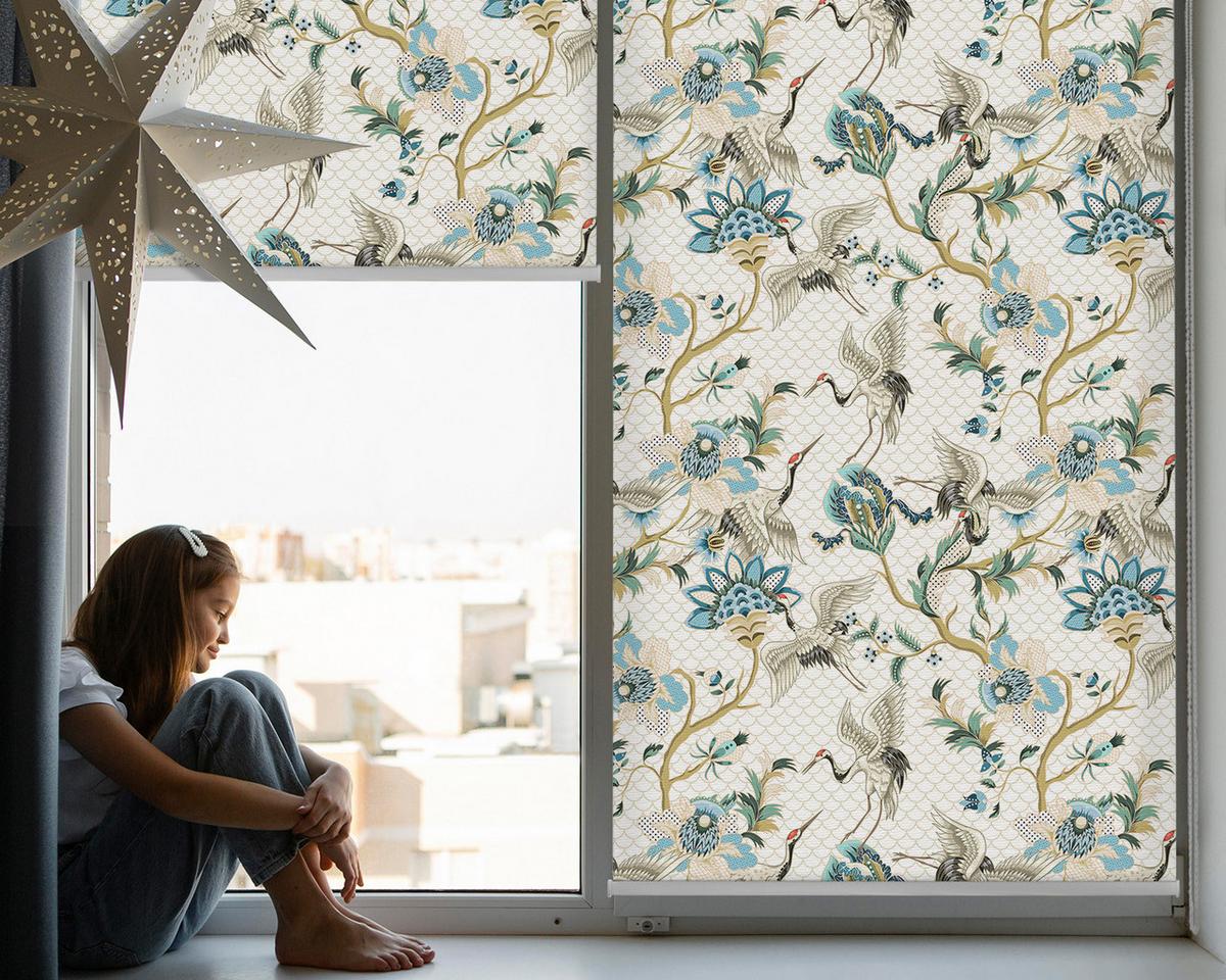 INNENROLLO - Fensterrollo - Rollo - 110x140 cm - Blumen und Vögel - Weiß, Kunststoff (110/140/0.5cm) - TULUP