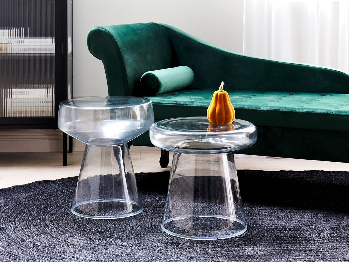 BEISTELLTISCH 2er-Set Glas transparent rund Laguna/Caldera - Transparent, Glas (37/37/43cm) - Beliani