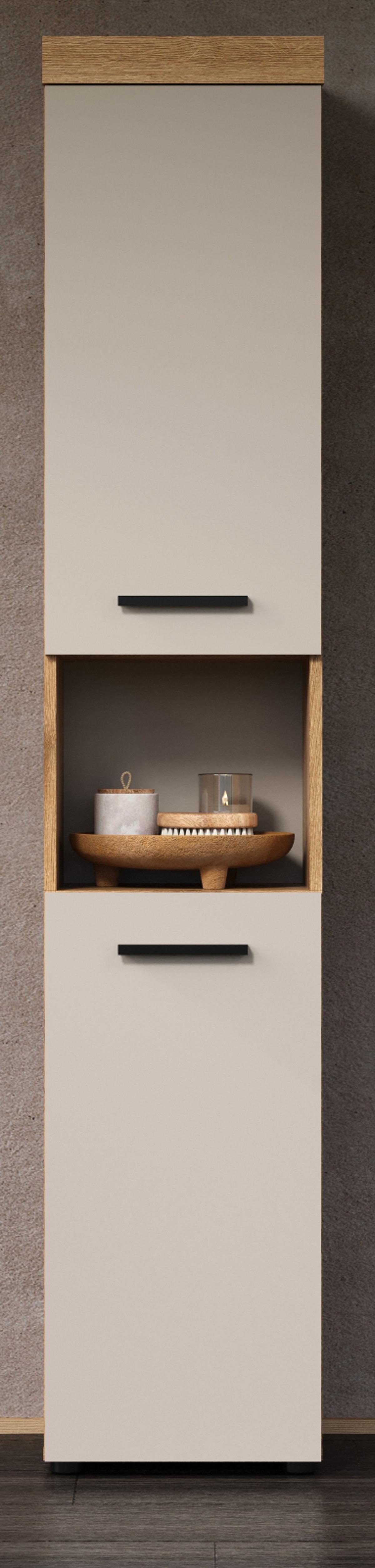 HOCHSCHRANK Kaschmir, Evoke Eiche 36 x 184 cm, Badschrank mit viel Stauraum - Kaschmir/Eichefarben, Holzwerkstoff/Kunststoff (30/185/30cm) - Top.Furn