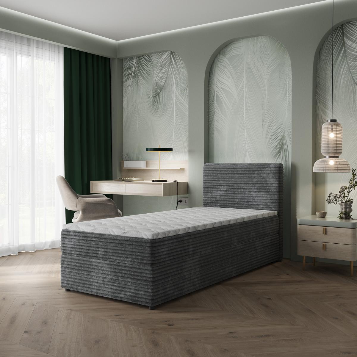 BOXBETT PISA 80 80x200 cm mit Matratze und Topper, H2+H3 - Graphitfarben - Graphitfarben, Holz (80/200cm) - MASSENO