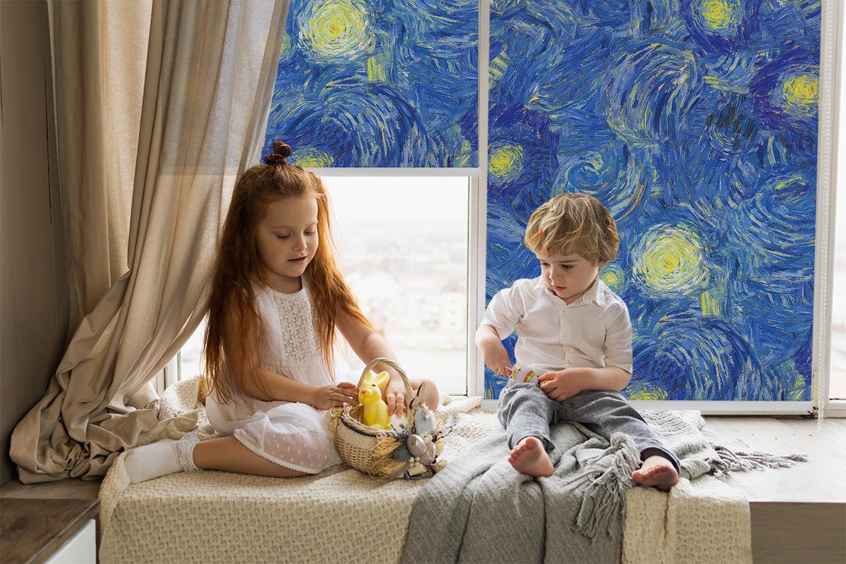 INNENROLLO - Fensterrollo - Rollo - 100x100 cm - Gemaltes blaues Bild - Blau, Kunststoff (100/100/0.5cm) - TULUP
