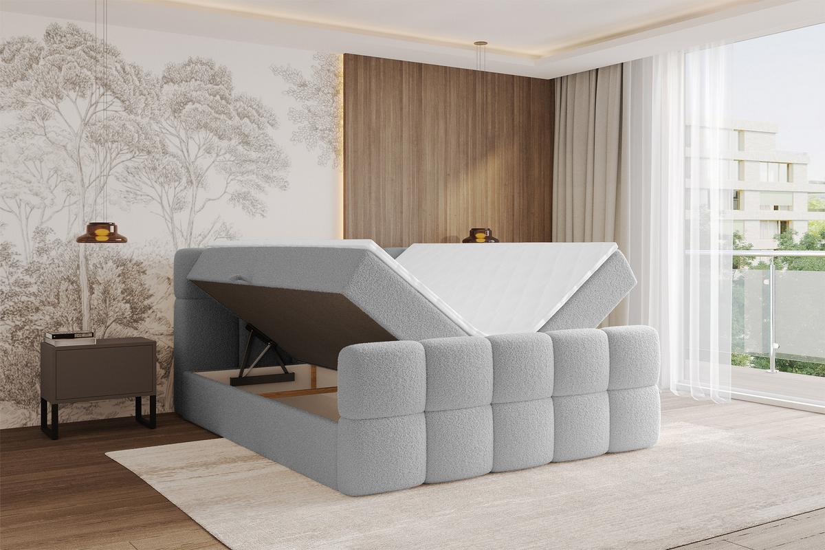 BOXBETT mit Matratze H4 - FAMA-Z - 160x200 cm Hellgrau Quelle - Hellgrau, Holzwerkstoff - ALTDECOR