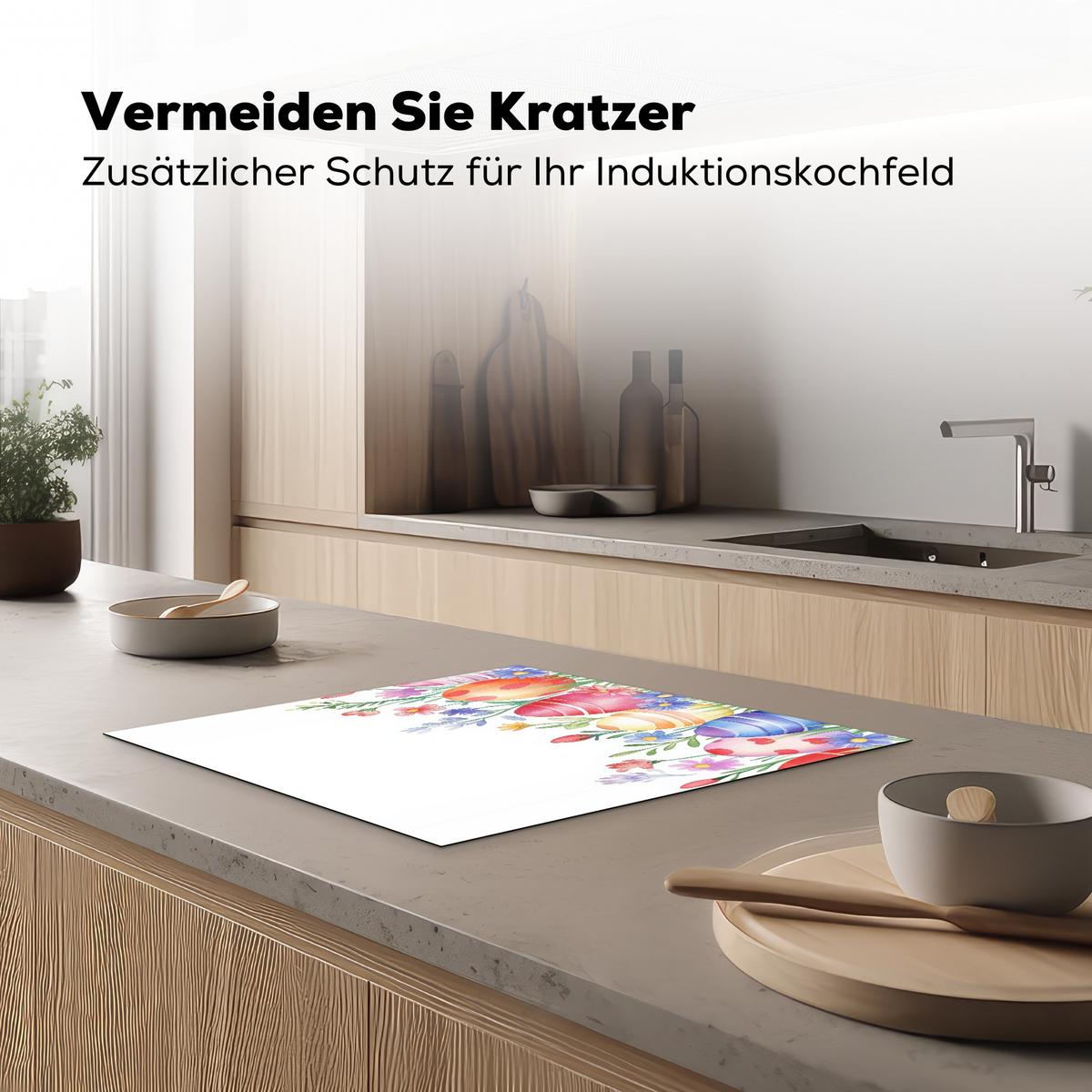 HERDABDECKPLATTE Blumengarten - Bunt - Eier Abdeckung Ceranfeld 59x51 cm - Weiß, Kunststoff (59/51/0.2cm) - MuchoWow