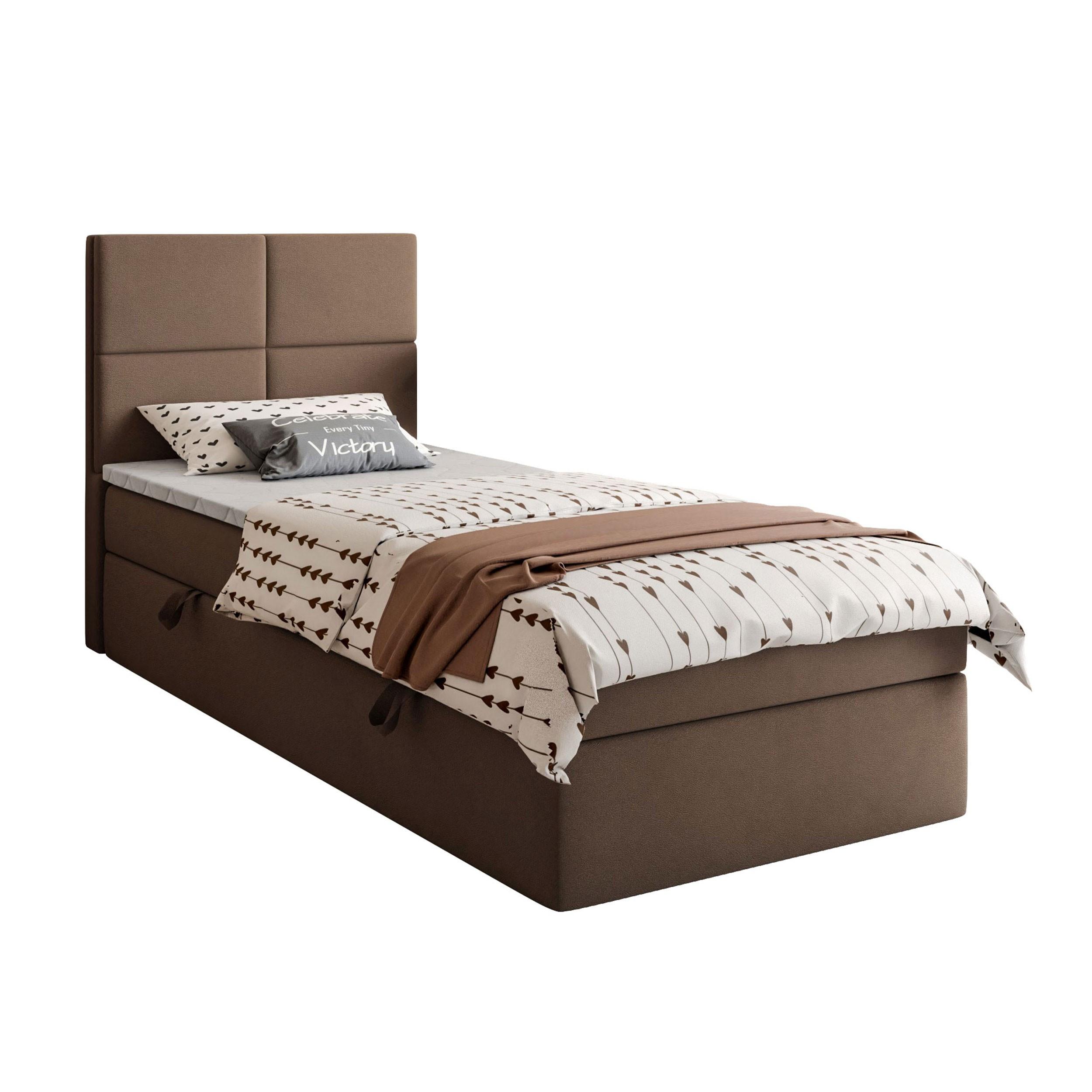 BOXSPRINGBETT Bett CROSS MINI mit Topper 90x200 cm Jasmine 28 - Braun, Textil - Lookway