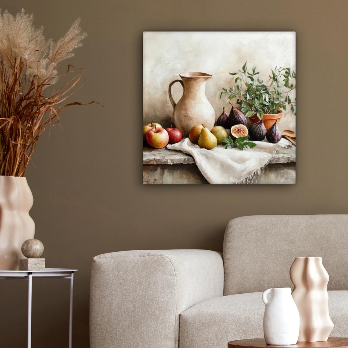 LEINWANDBILD Obst - Kräuter - Ländlich Wandbild Wohnzimmer 50x50 cm - Naturfarben, Textil (50/50cm) - MuchoWow