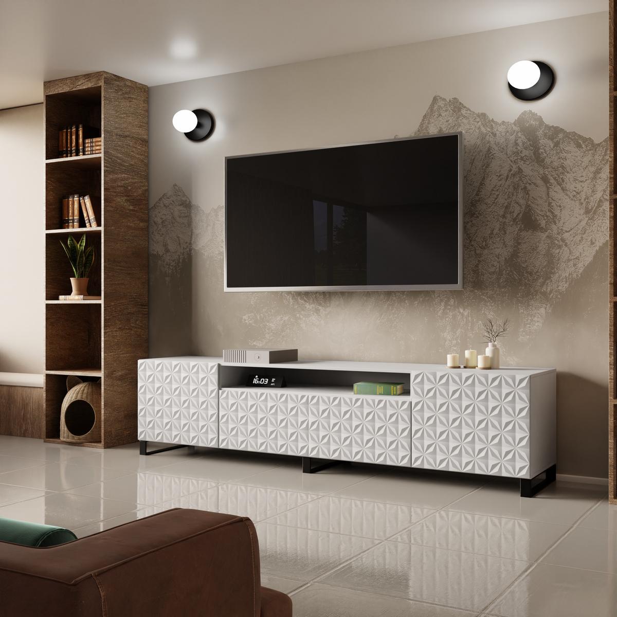 LOWBOARD ROVA 200/41/40 cm, Stand-TV-Schrank Weiß - Weiß, Holzwerkstoff (200/41/40cm) - MASSENO