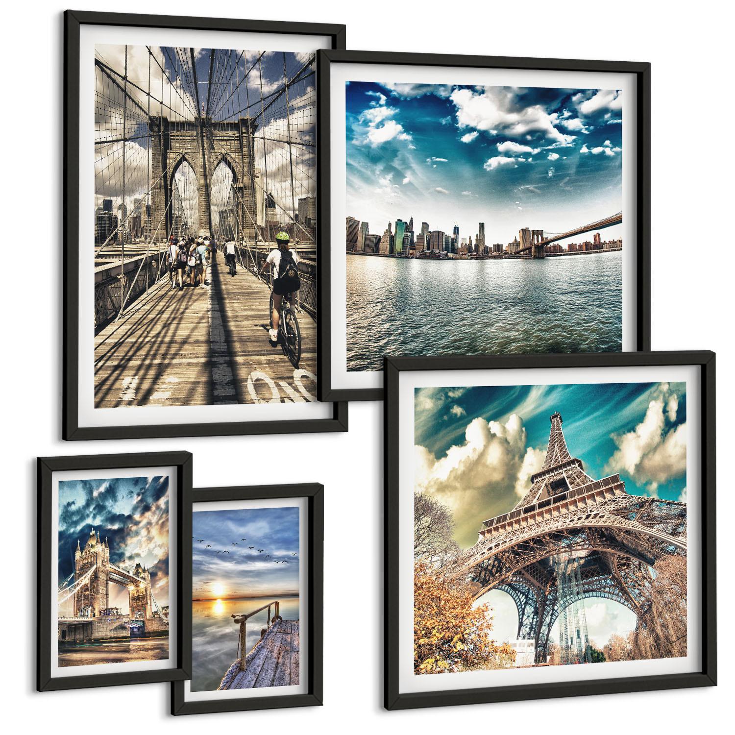 BILDER SET 5er Set - 50x50 cm & 20x30 cm & 40x60 cm Schwarzer Rahmen - Abstrakte geometrische Formen - Schwarz, Kunststoff (40/60cm) - TULUP