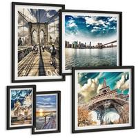 BILDER SET 5er Set - 50x50 cm & 20x30 cm & 40x60 cm Schwarzer Rahmen - Abstrakte geometrische Formen - Schwarz, Kunststoff (40/60cm) - TULUP
