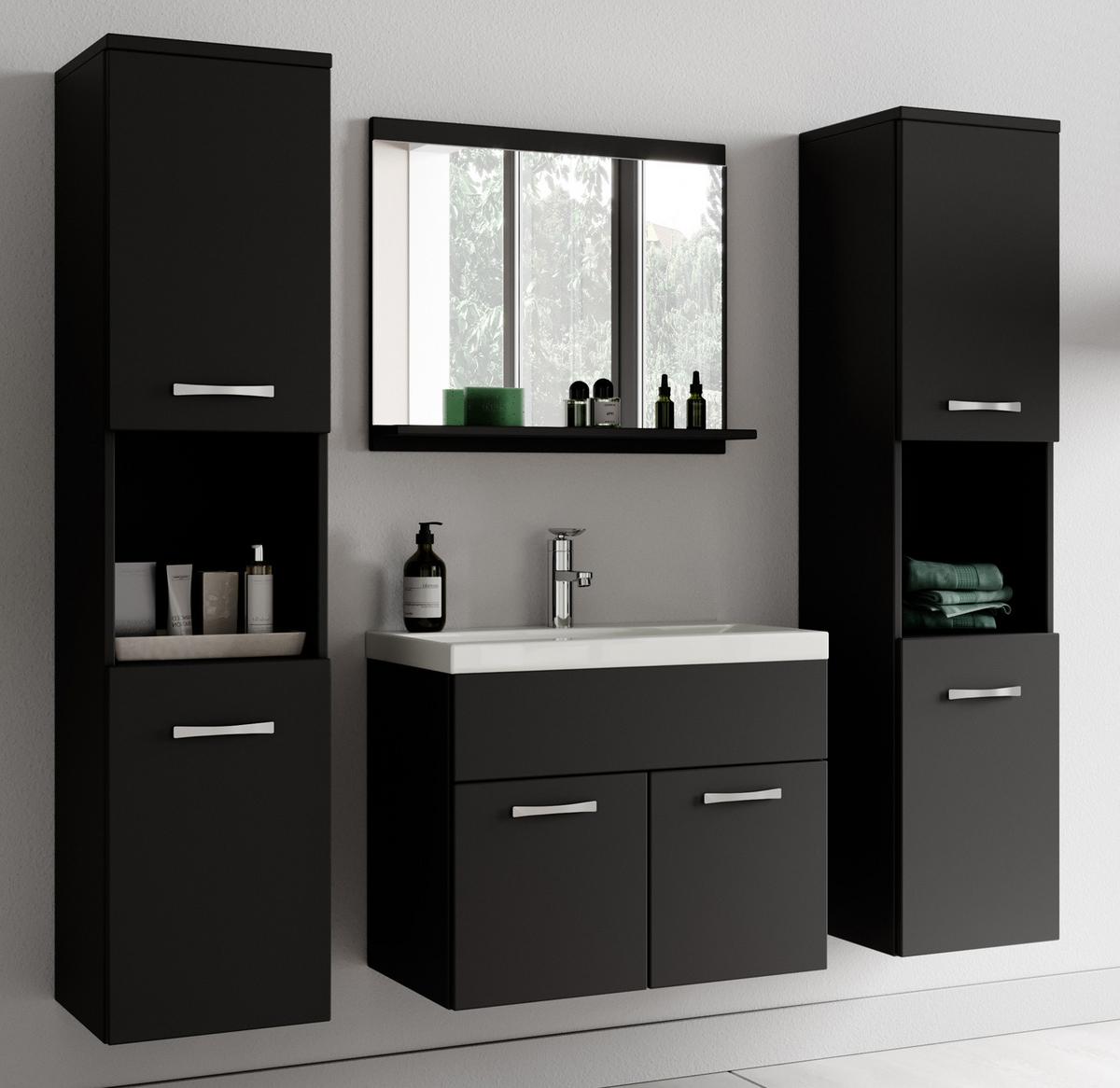BADMÖBEL-SET Montreal 5 Teile Schwarz Matt - 60 x 35 x 51 cm - Chromfarben/Schwarz, Holz/Metall (60/51/35cm) - Badplaats