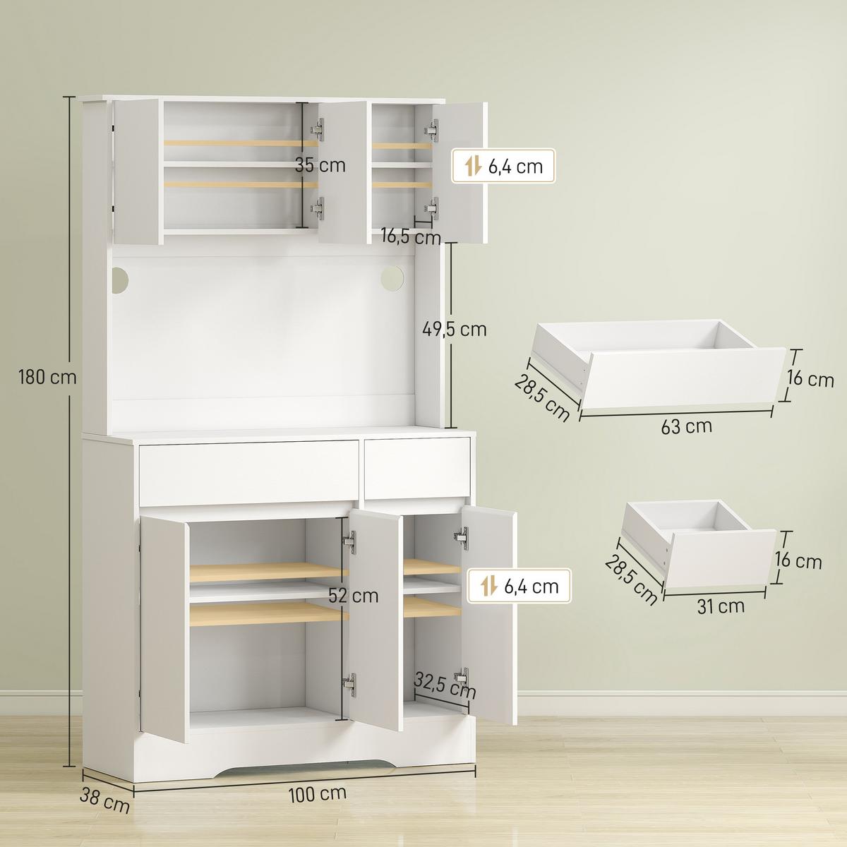 KÜCHENSCHRANK Spanplatte MDF Weiß - Weiß, Holz (38/180/100cm) - HOMCOM
