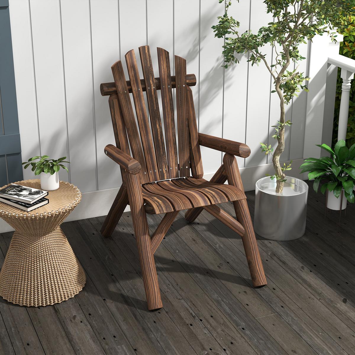 ADIRONDACK Gartenstuhl, Holzstuhl, Hochlehner, mit Armlehne, Tannenholz, Verkohlt - Dunkelbraun, Holz (68/101/83cm) - Outsunny