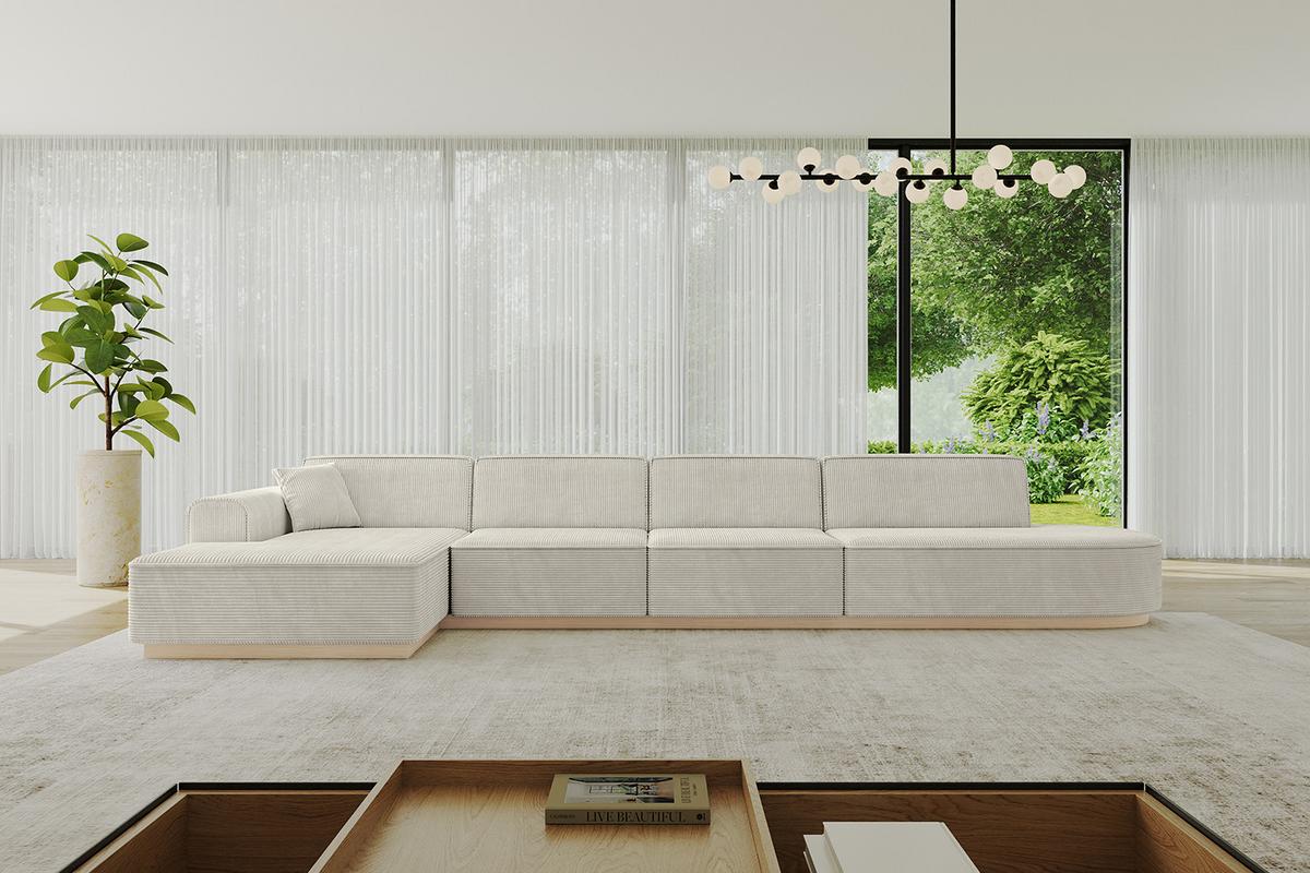 ECKSOFA Ottomane Links IREA-L3 - 412x165x80 cm Creme - Ecru/Creme, Holzwerkstoff/Textil (412/165cm) - ALTDECOR