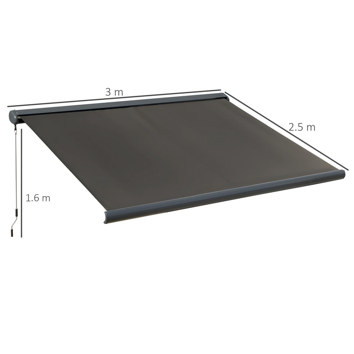 MARKISE elektrisch mit Fernbedienung Handkurbel Kassettenmarkise 3x2,5m - Dunkelgrau, Metall (2.5/1/3cm) - Outsunny