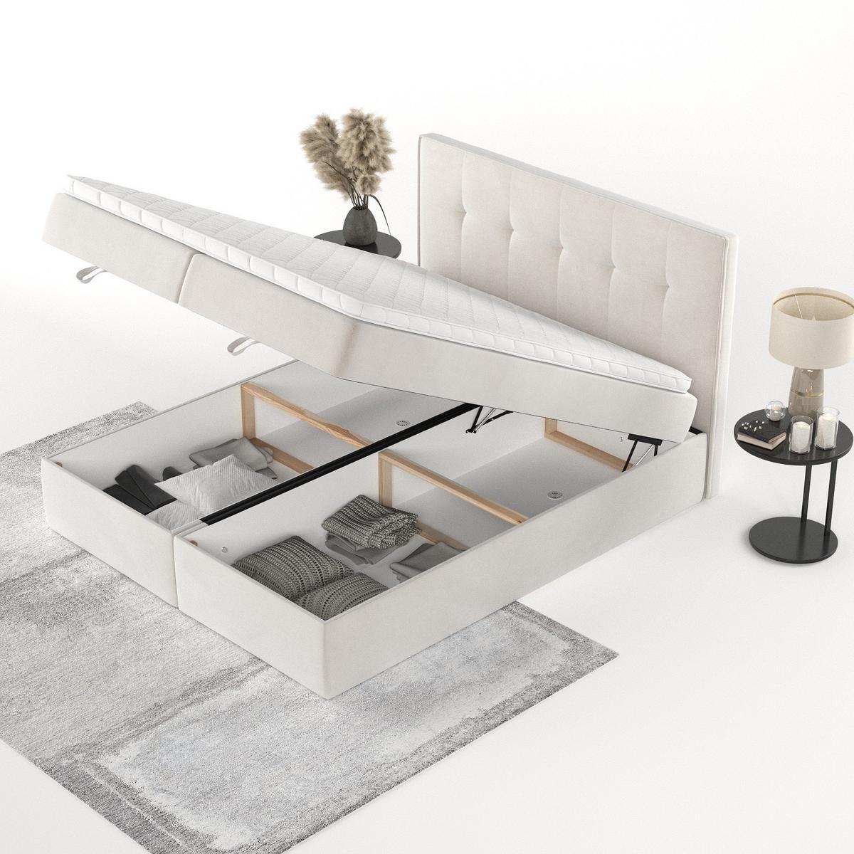 BOXBETT Tivra 200/200 cm Creme im Paros Stoff - Creme/Schwarz, Holz/Holzwerkstoff (200/200cm) - AltaBeds