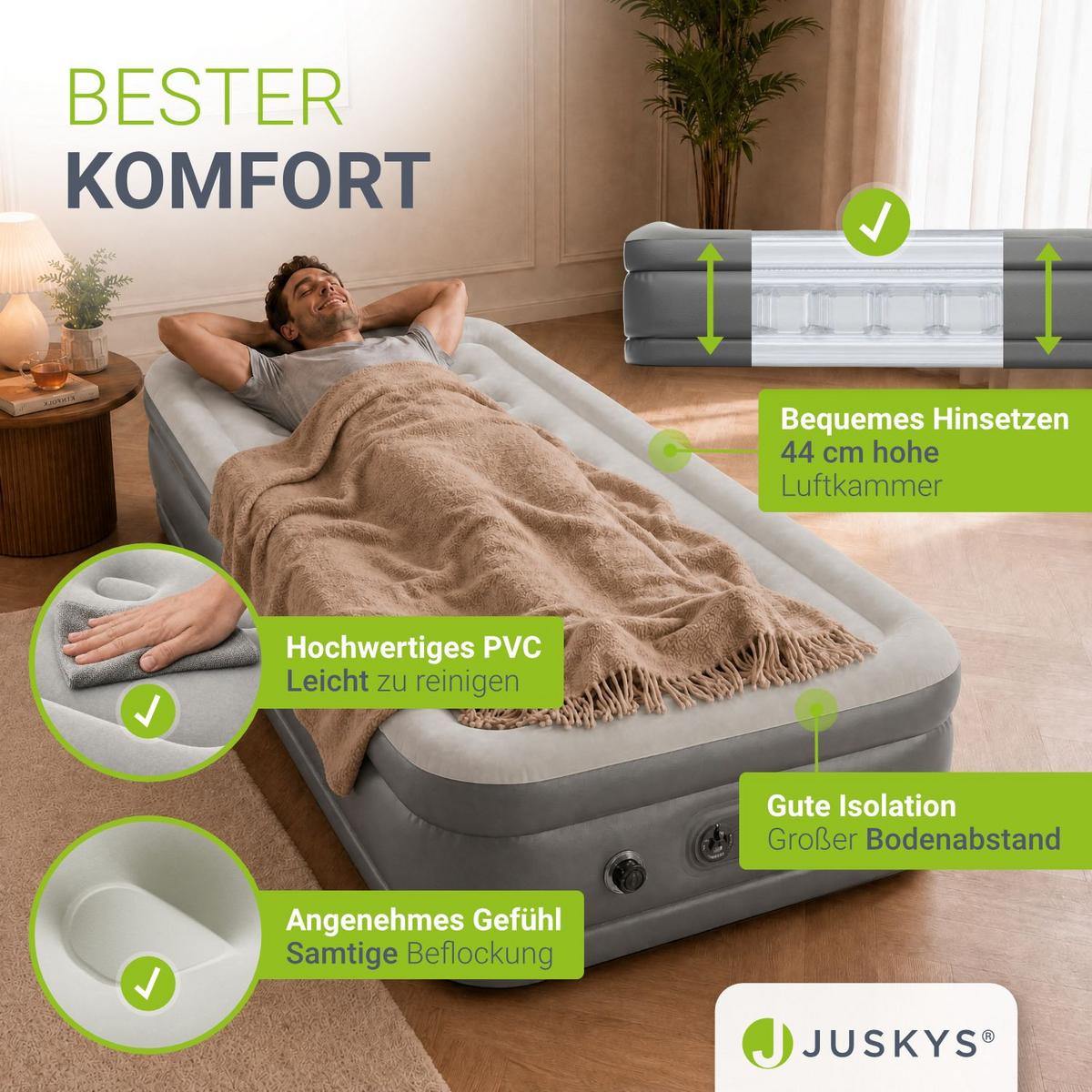 LUFTBETT Sapri M grau / anthrazit inkl. Tragetasche - Grau, Kunststoff (87/185cm) - Juskys