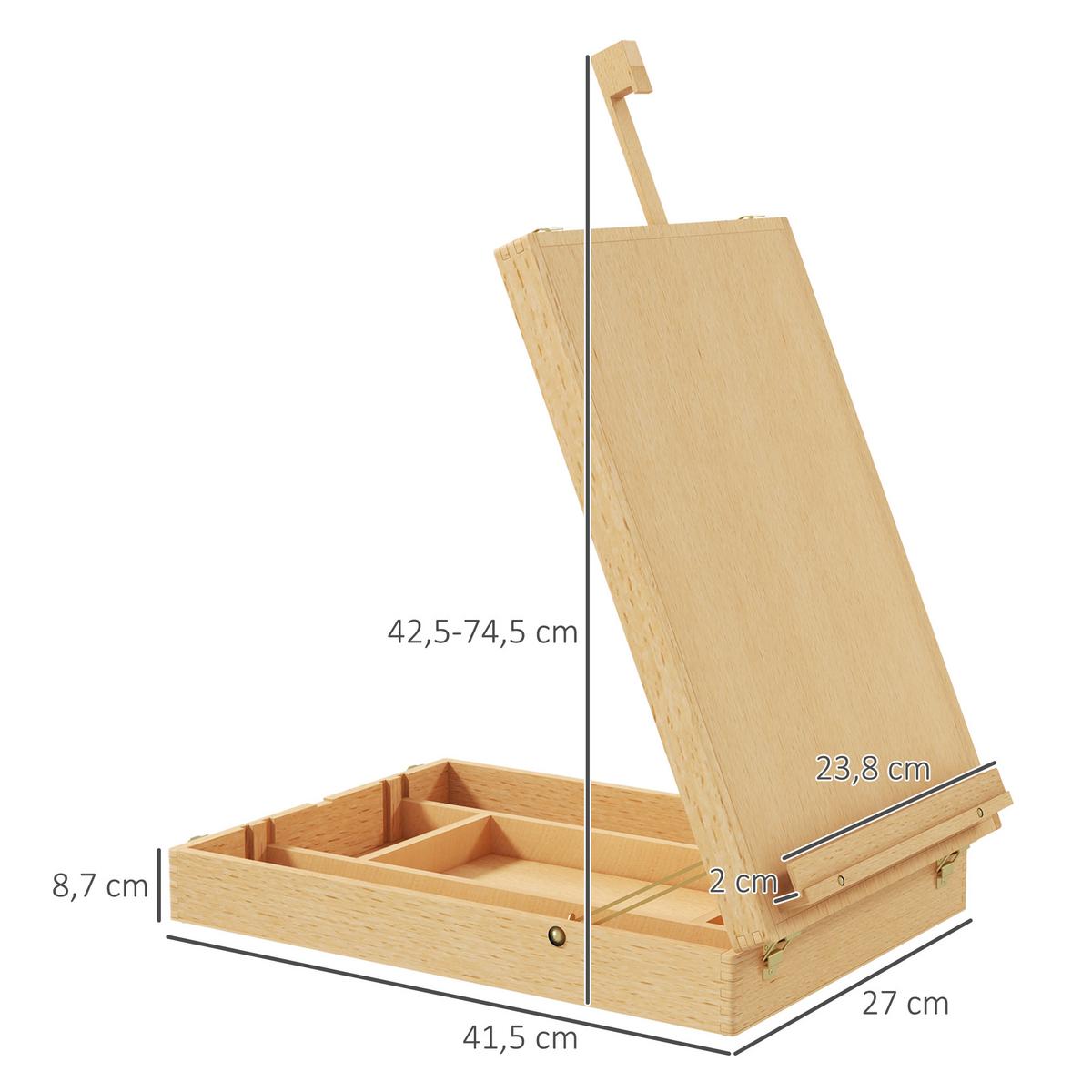 TISCHSTAFFELEI Winkelverstellbare Staffelei mit Griff, Stauraum Buchenholz Natur - Eiche Bianco, Holz (41.5/74.5/27cm) - HOMCOM