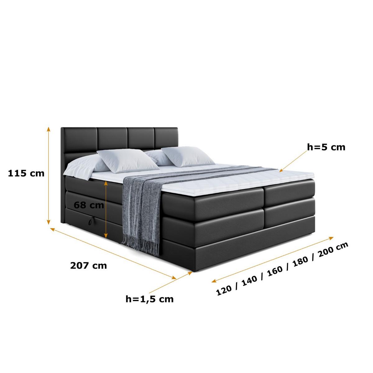 BOXSPRINGBETT ARDENI KING - 140x200 - H3/H4 - Schwarz Hochglanz - Schwarz Hochglanz, Holzwerkstoff (140/200cm)