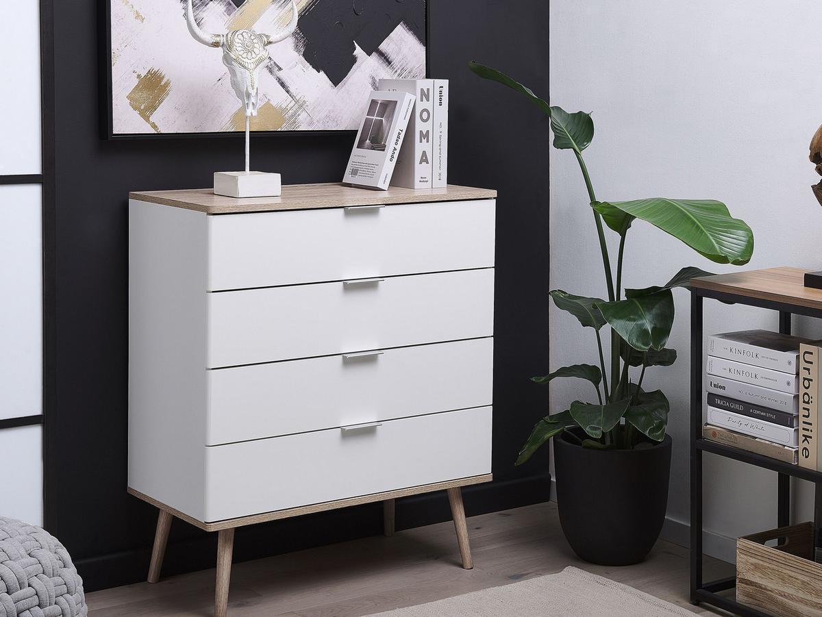 KOMMODE 4 Schubladen weiß/heller Holzfarbton Walpi - Hellbraun/Weiß, Holzwerkstoff (79/93/40cm) - Beliani