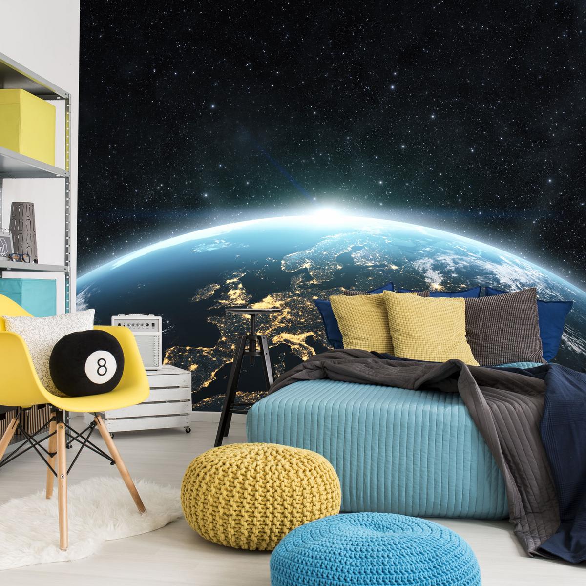 FOTOTAPETE für Wohnzimmer Erde Aus Dem Kosmos Planet 200x140 - Blau/Gelb, Papier (200/140cm) - Muralo