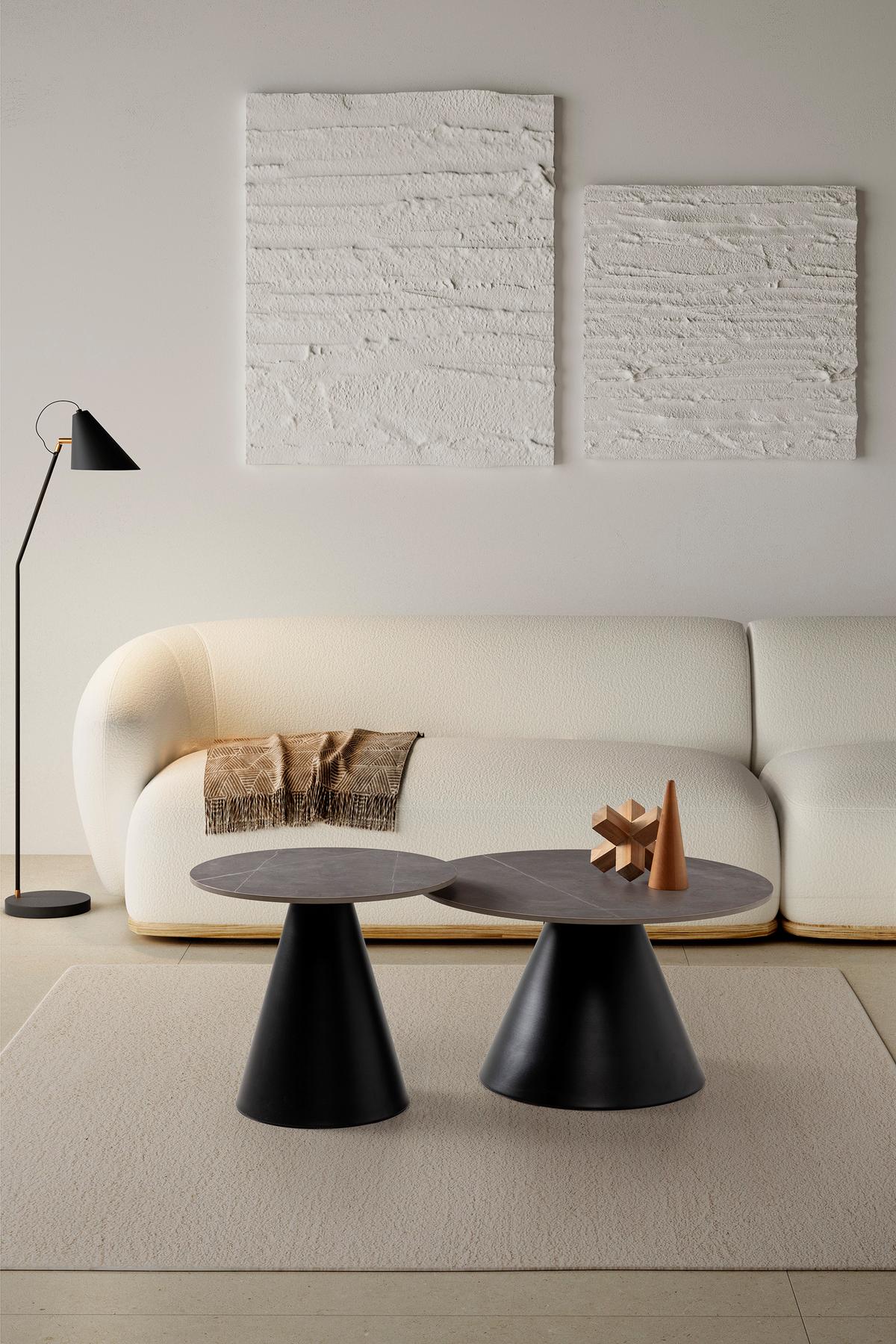 COUCHTISCH (2er-Set) in grau - louna 70/70/40 cm - Schwarz, Stein (70/70/40cm) - Calicosy