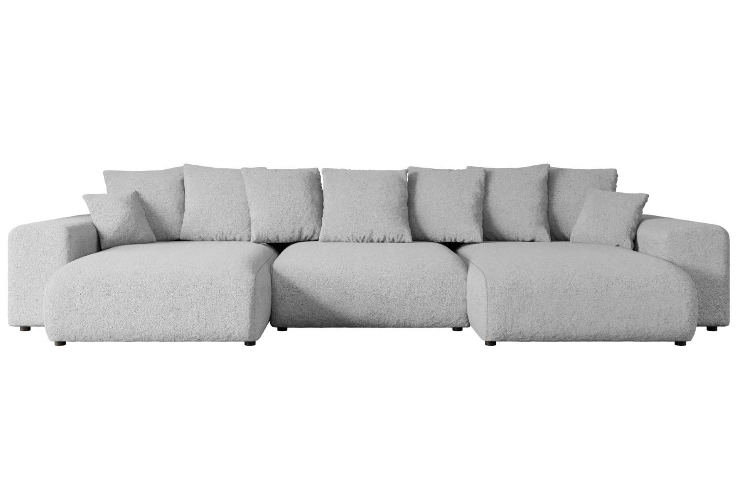WOHNLANDSCHAFT mit Schlaffunktion ESKAR-U -364x176x72cm Grau Bouclé - Hellgrau/Schwarz, Holzwerkstoff/Kunststoff (364/72/176cm) - ALTDECOR