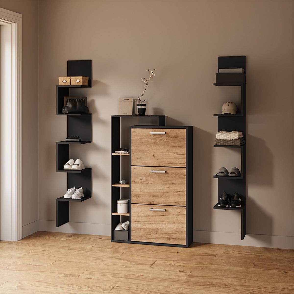 ECKREGAL Vesuvio Schwarz 28 x 175.4 cm 2er Set - Schwarz, Holzwerkstoff (28/175.4/28cm) - Livinity®