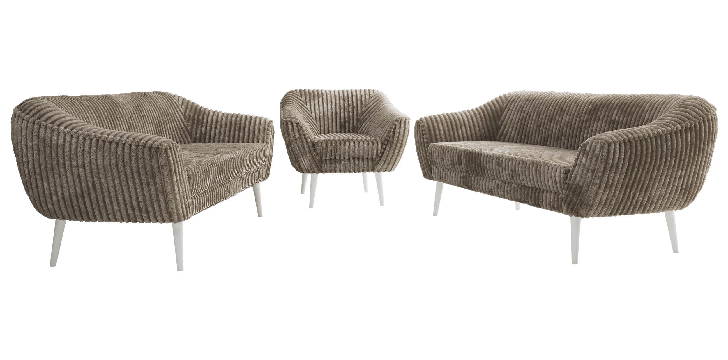SITZGARNITUR PIRS 3+3+1 - Hellbraun Cord - Weiße Beine - Hellbraun/Weiß, Holzwerkstoff/Textil (180/75/74cm) - MKS