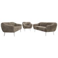 SITZGARNITUR PIRS 3+3+1 - Hellbraun Cord - Weiße Beine - Hellbraun/Weiß, Holzwerkstoff/Textil (180/75/74cm) - MKS