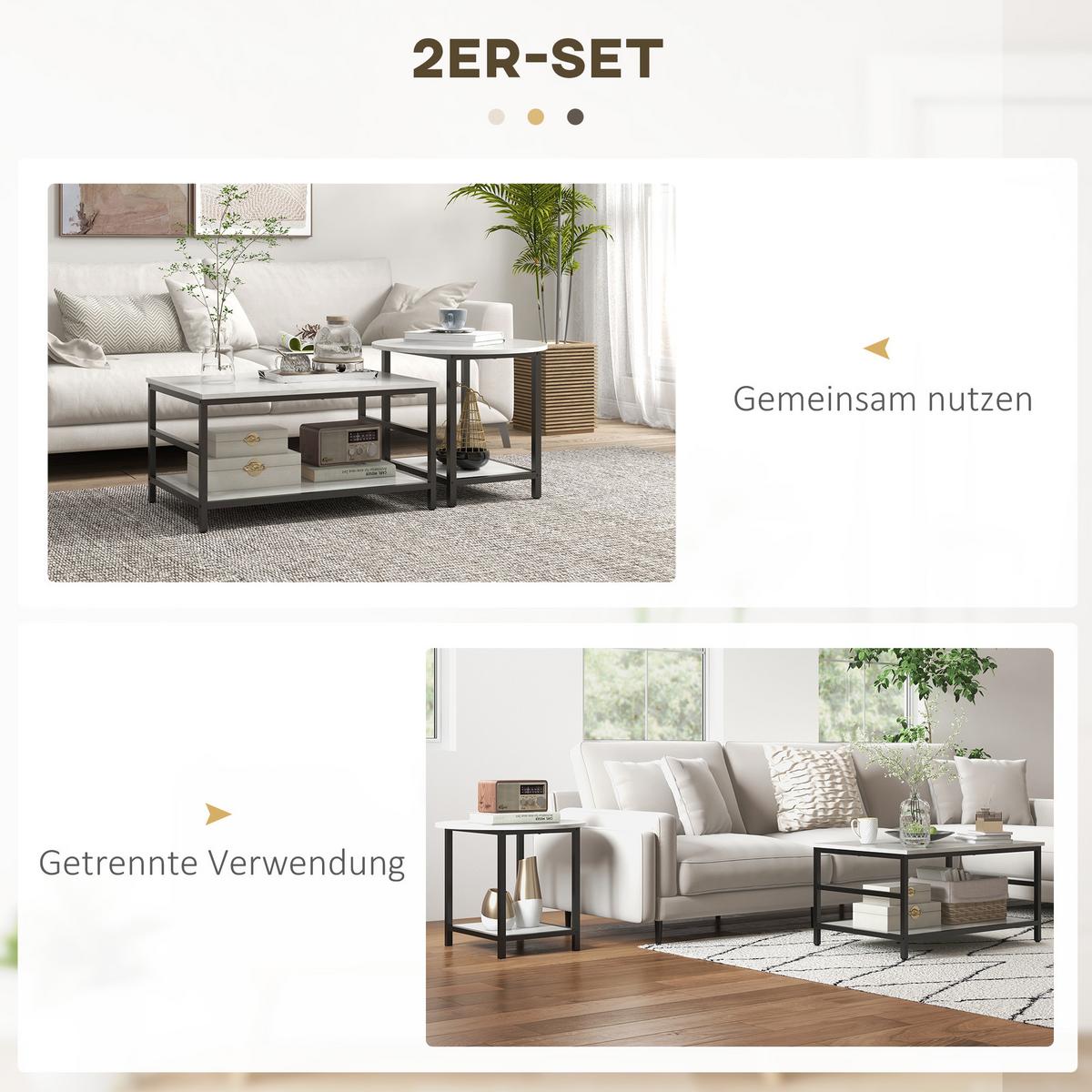 COUCHTISCH 2er-Set Beistelltisch, Kaffeetisch Satztisch mit Marmoroptik Stahl - Multicolor/Schwarz, Holzwerkstoff/Metall (80/54/41cm) - HOMCOM