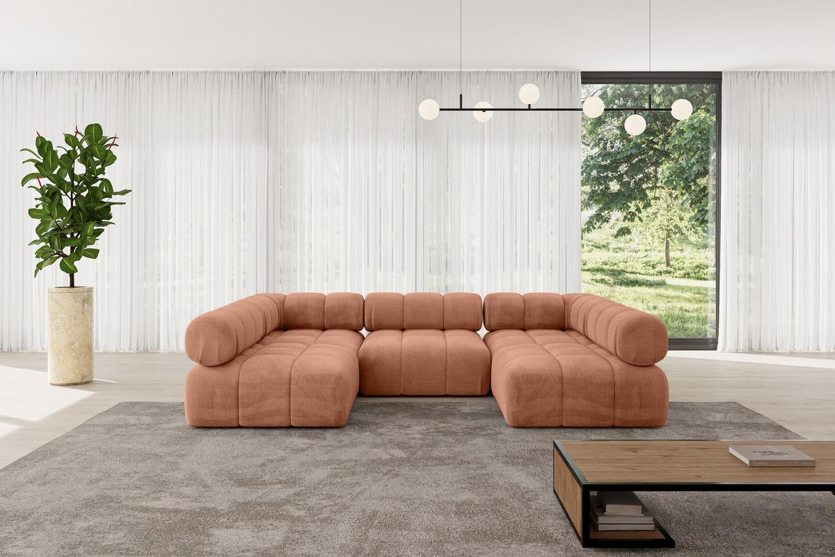 WOHNLANDSCHAFT modulares Sofa Garvo-U1 - 285x190x70 cm Apricot Velours - Koralle, Holzwerkstoff/Textil (285/70/190cm) - ALTDECOR