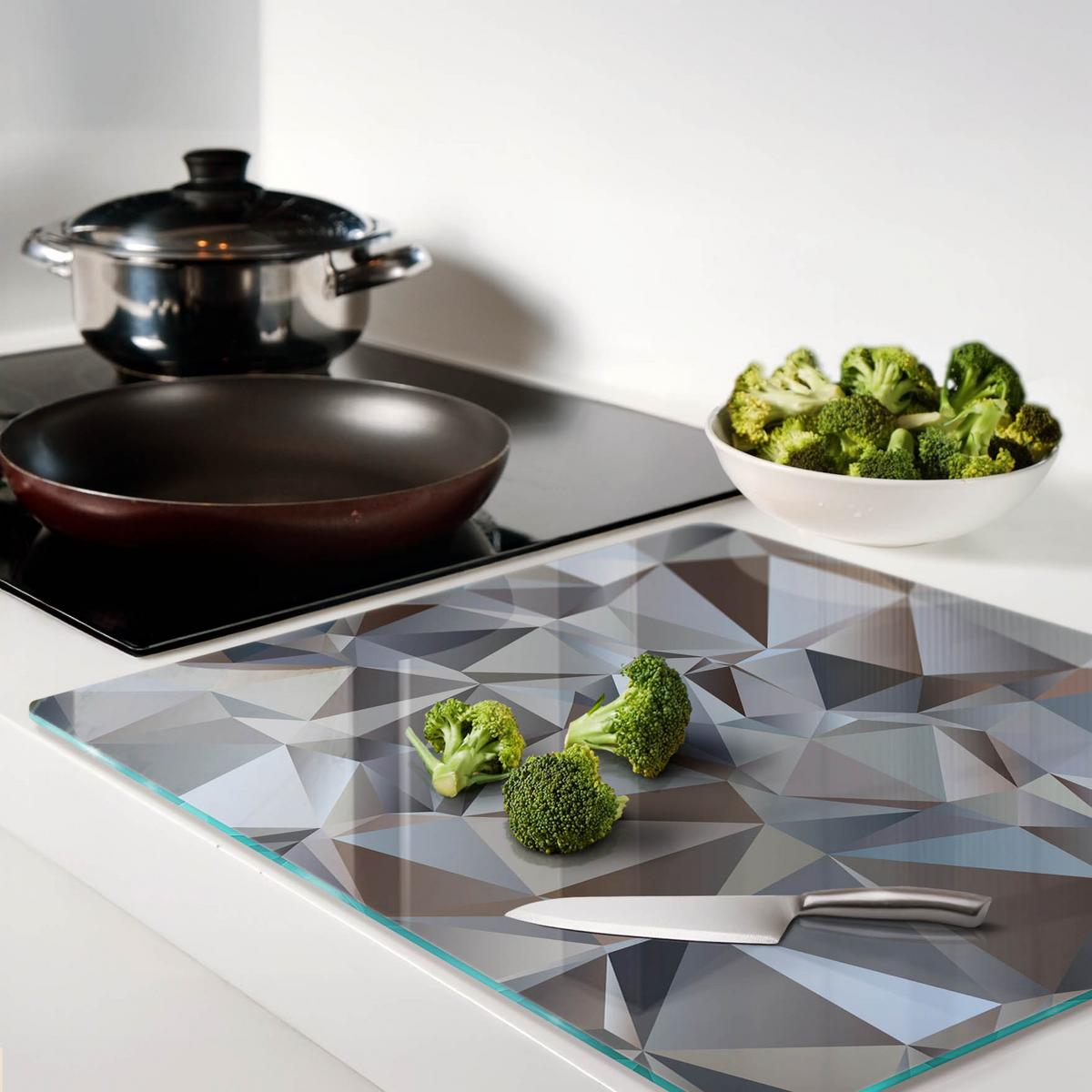 GLASPLATTE 60x52 cm Abstrakte Dreiecke - Grau, Glas (60/0.4/52cm) - TULUP