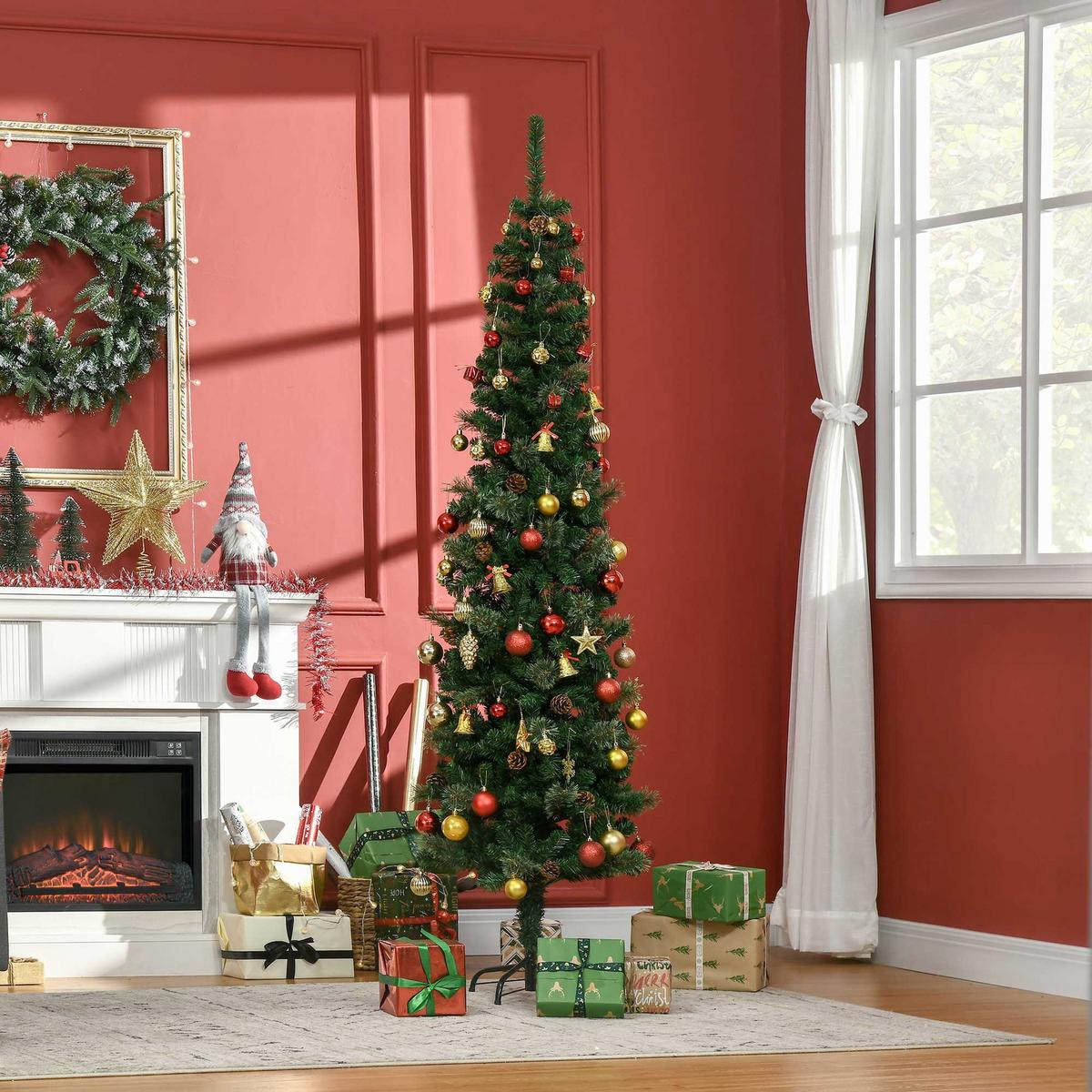 KÜNSTLICHER-WEIHNACHTSBAUM, 195 cm Christbaum mit 556 Spitzen für Weihnachten - Grün, Kunststoff/Metall (195cm) - HOMCOM