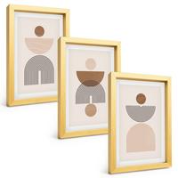 BILDER SET 3er Set - 20x30 cm Goldrahmen - Abstrakte braune Formen - Goldfarben, Kunststoff (20/30cm) - TULUP