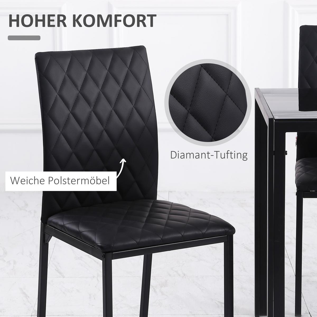 ESSZIMMERSTUHL, 4er-Set Essstuhl, Gepolsterte Esszimmerstühle aus Kunstleder - Schwarz, Kunststoff (50/91/41cm) - HOMCOM